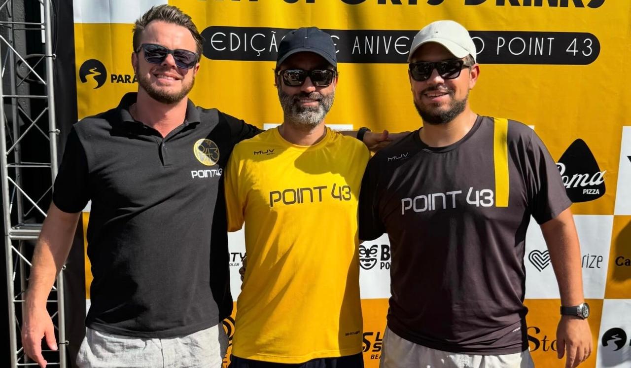 Mateus Mineto, Gustavo Hoewell e Benedito — sócios da Point 43